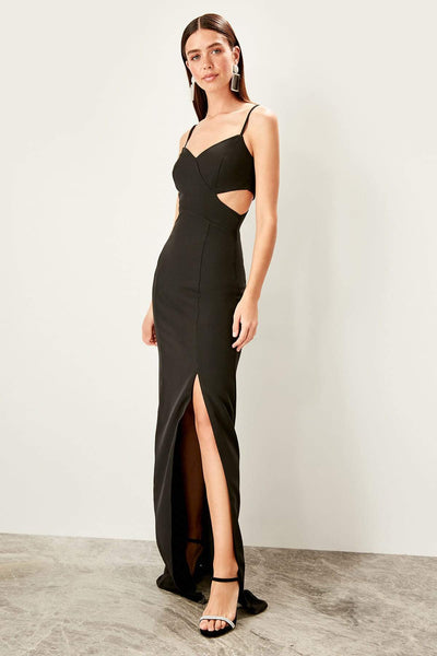  Black Low-Cut Detail Evening Dress TPRSS19UT0124 