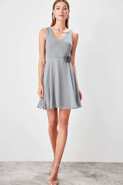  Grey Floral Waistted Dress TPRSS19FZ0456 