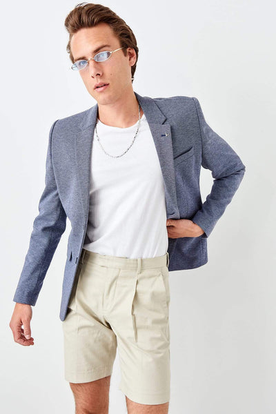  Navy Blue Men's Slim Fit Badge Jacket TMNSS19RA0003 