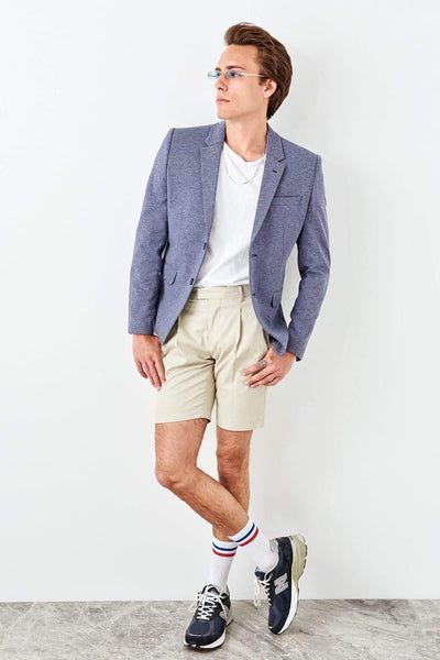  Navy Blue Men's Slim Fit Badge Jacket TMNSS19RA0003 