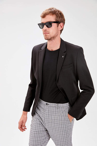  Black Men's Slim Fit Badge Jacket TMNSS19RA0002 