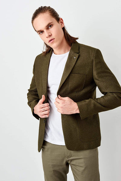  Khaki Men's Badge Jacket With Pockets TMNSS19RA0001 