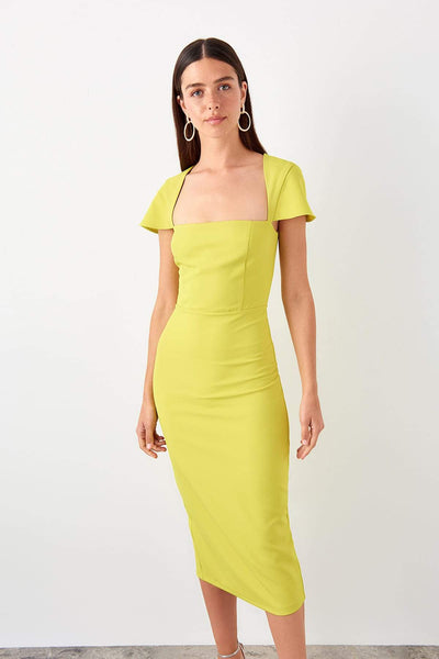  Yellow Sleeve Detailed Dress TPRSS19FZ0570 