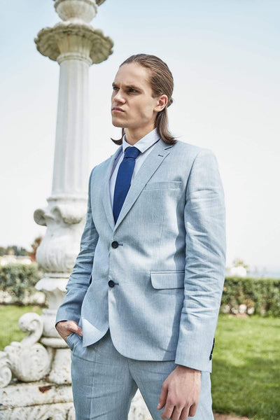  Blue Men Slim Fit Linen Blended Smart Jacket TMNSS19PP0001 