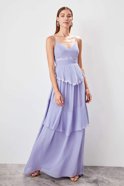 16428 lilac lace trim strap dress