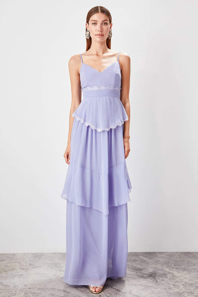 16428 lilac lace trim strap dress