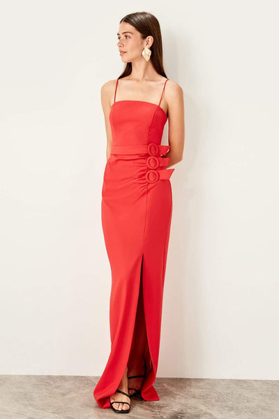  Red Accessory Detailed Evening Dress TPRSS19BB0554 