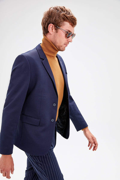  Navy Blue Men's Double Button Lapel Pin Slim Fit Jacket New TMNAW20CE0018 