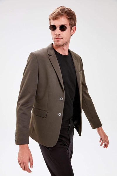  Khaki Men's Double Button Lapel Pin Slim Fit Jacket New TMNAW20CE0018 