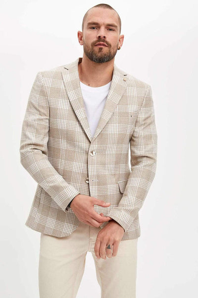  Men's Beige Check Blazer Jacket L5836AZ.19HS.BG26 