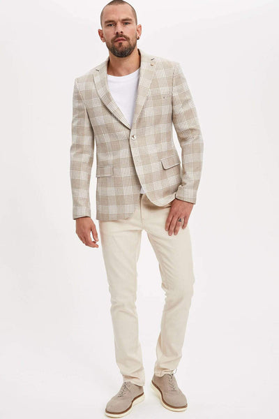  Men's Beige Check Blazer Jacket L5836AZ.19HS.BG26 