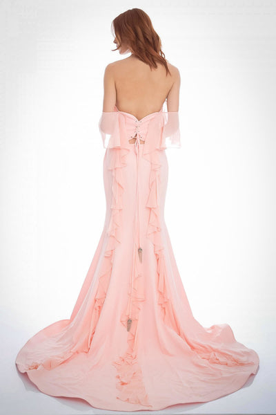 2533 Powder Ruffle Train Halterneck Dress