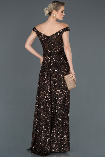 15981 black gold off shoulder sequin slit dress