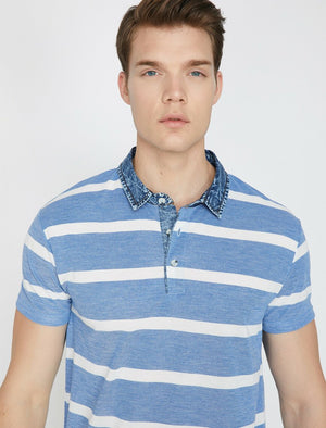  Polo Neck T-Shirt Blue Striped 