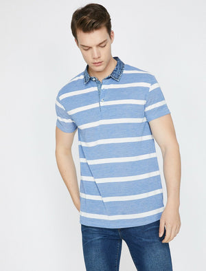  Polo Neck T-Shirt Blue Striped 