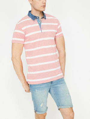  Polo Neck T-Shirt Coral Striped 