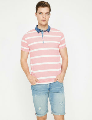  Polo Neck T-Shirt Coral Striped 