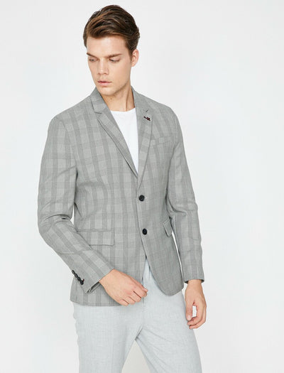 17541 Grey Check Pocket Detailed Blazer Jacket