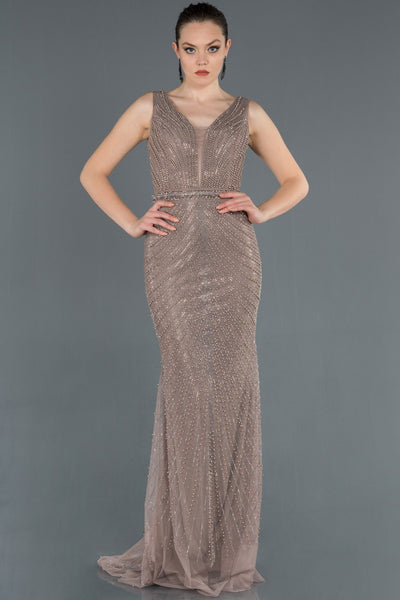 16983 mink stone embroidered dress