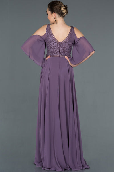  Lilac Guipure Stone Embroidered Chiffon Evening Dress ABU1152 