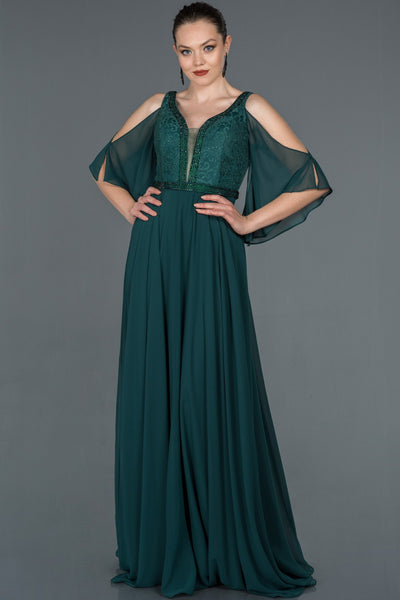 Duck Head Guipure Stone Embroidered Chiffon Evening Dress ABU1152 
