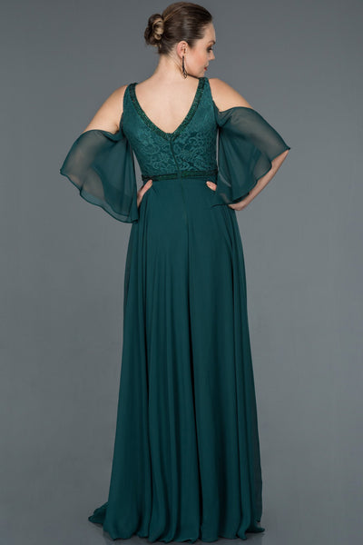  Duck Head Guipure Stone Embroidered Chiffon Evening Dress ABU1152 