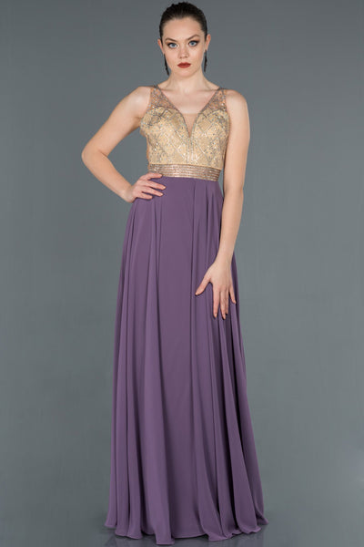 16608 lilac gold stone embroidered tulle chiffon dress