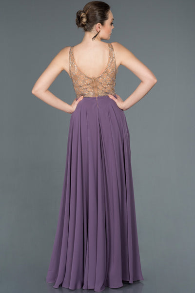 16608 lilac gold stone embroidered tulle chiffon dress