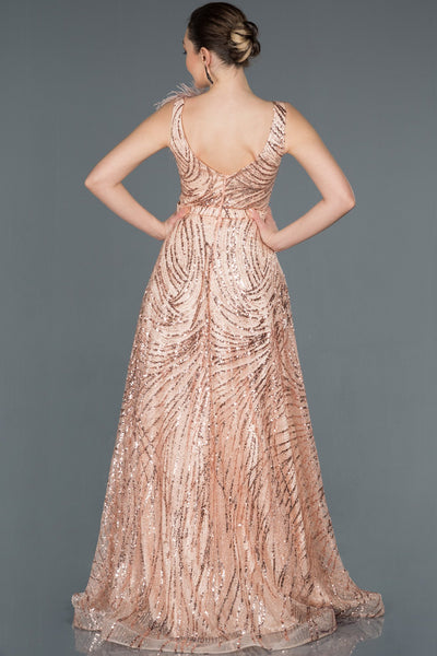  Powder Long Mermaid Detailed Sequin Evening Dress ABU1164 