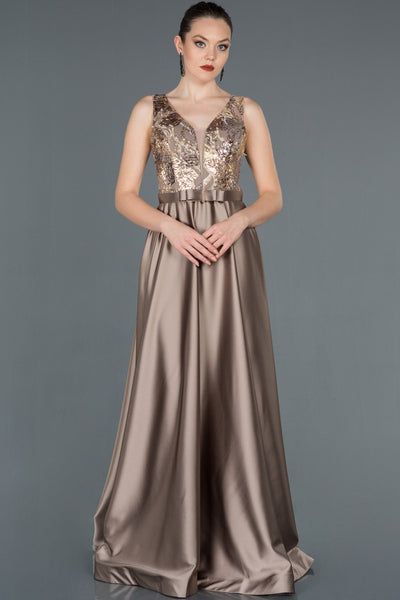  Mink Long Processing Detail Satin Evening Dress ABU1163 