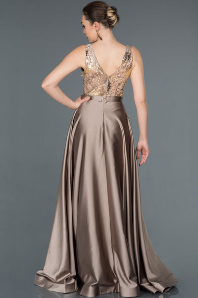  Mink Long Processing Detail Satin Evening Dress ABU1163 
