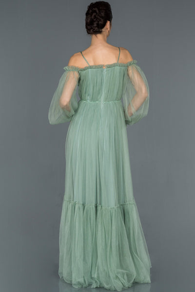  Balloon Sleeve Evening Dress with Mint Collar Ruffle ABU1167 
