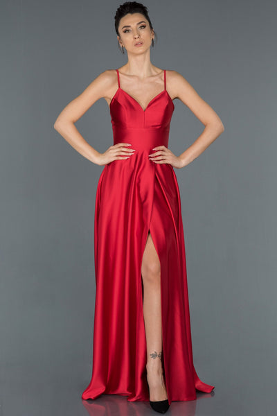  Red Leg And Low Back Satin Evening Dress ABU1182 