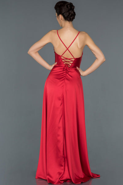  Red Leg And Low Back Satin Evening Dress ABU1182 