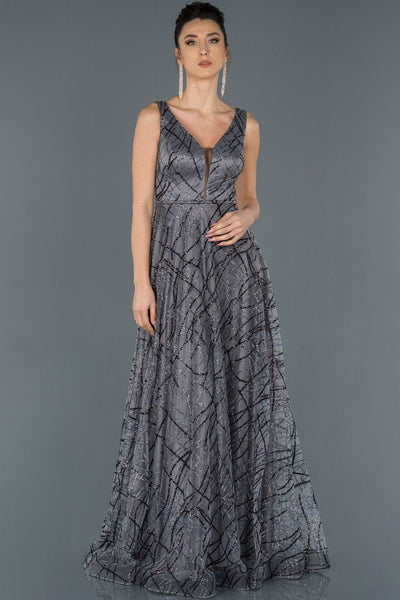 16586 anthracite silvery tulle evening dress