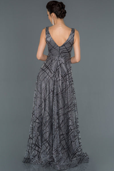 16586 anthracite silvery tulle evening dress