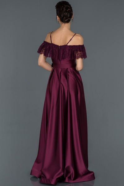  Damson Long Guipure Detailed Satin Evening Dress ABU1185 
