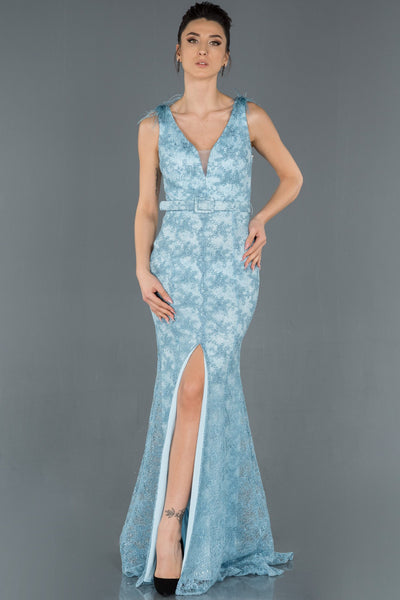  Indigo Leg Decollete Guipure Fish Evening Dress ABU1184 