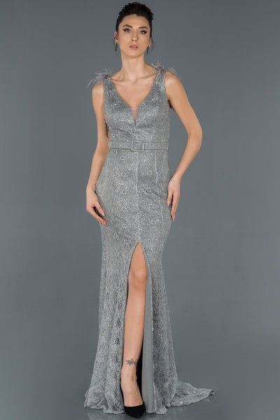  Guipure Fish Evening Dress with Grey Leg Decollete ABU1184 