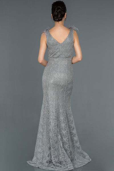  Guipure Fish Evening Dress with Grey Leg Decollete ABU1184 