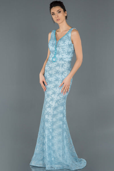  Indigo Long V Neck Self  Fish Evening Dress ABU982 