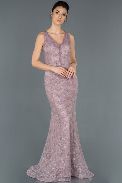  Lavender Long V Neck Self- Fish Evening Dress ABU982 