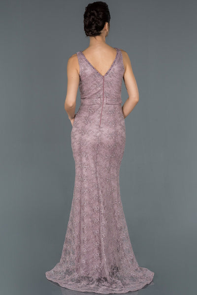  Lavender Long V Neck Self- Fish Evening Dress ABU982 
