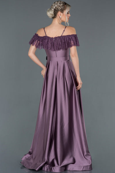  Lavender Long Guipure Detailed Satin Evening Dress ABU1185 
