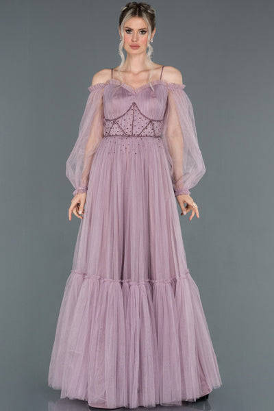 17301 Lilac Collar Balloon Sleeve Tulle Princess Dress