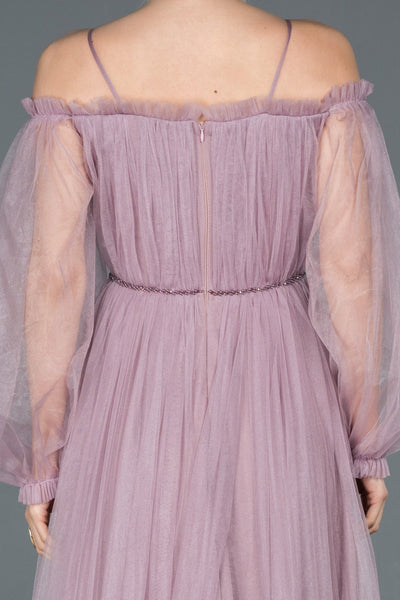 17301 Lilac Collar Balloon Sleeve Tulle Princess Dress