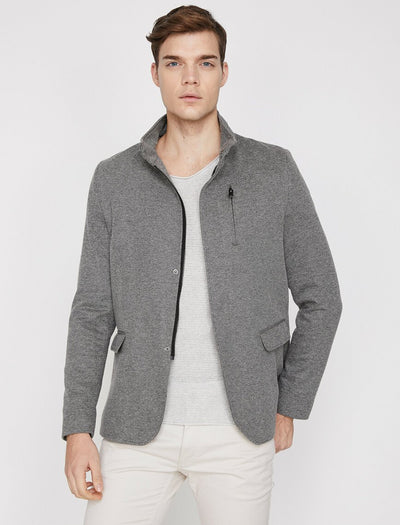  Zipper Detailed Blazer Jacket Grey 