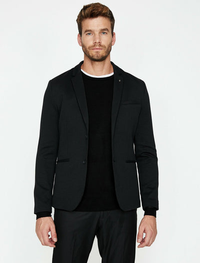 17501 Black Button Detailed Blazer