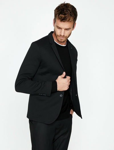 17501 Black Button Detailed Blazer
