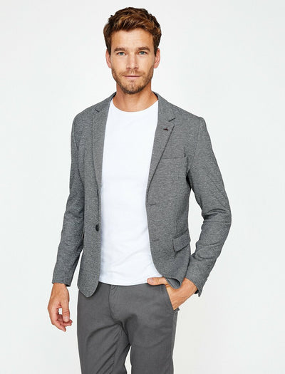 17528 Grey Button Detailed Blazer Jacket